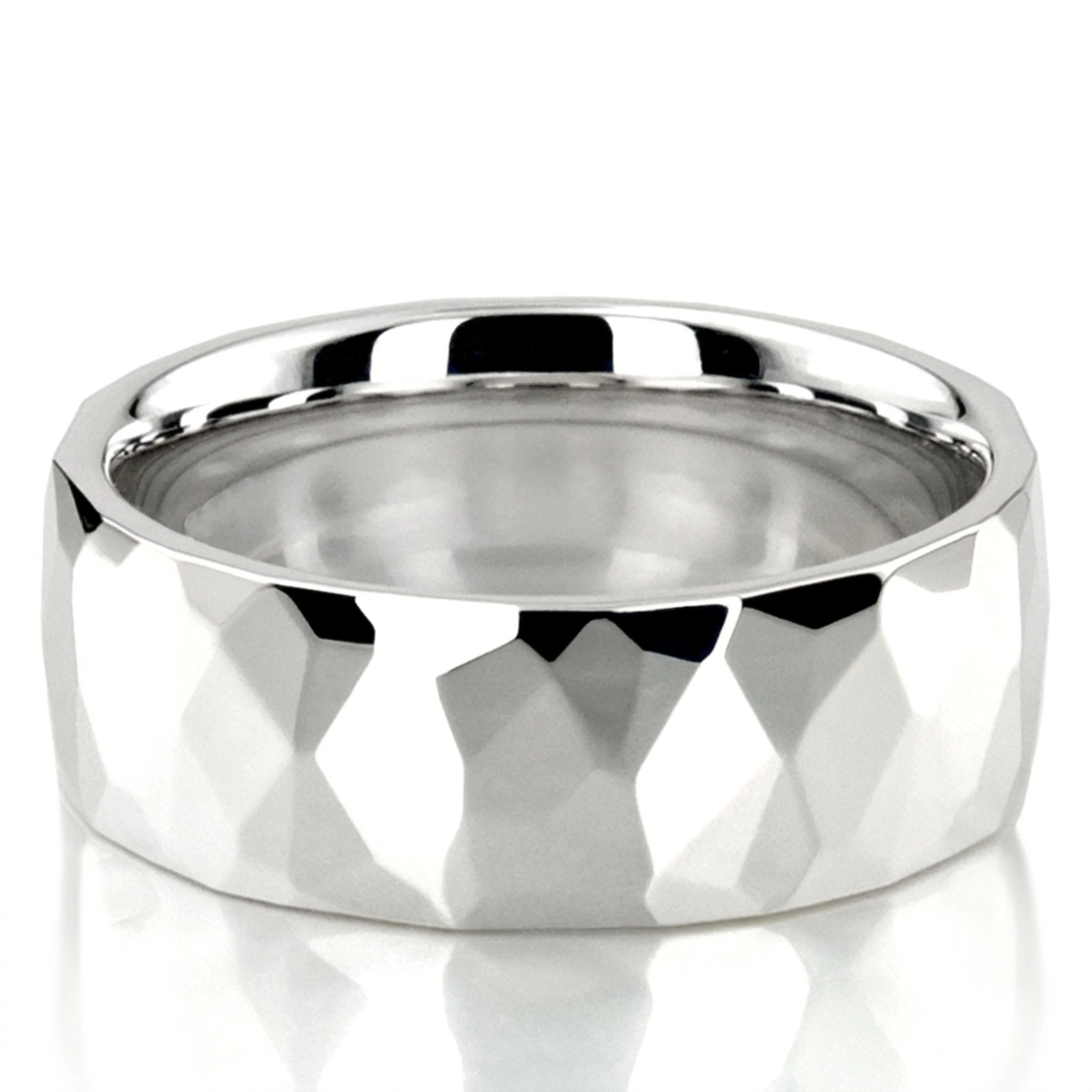 10K white gold 7mm. high polish basic-diamond-carved-wedding-ring - main view