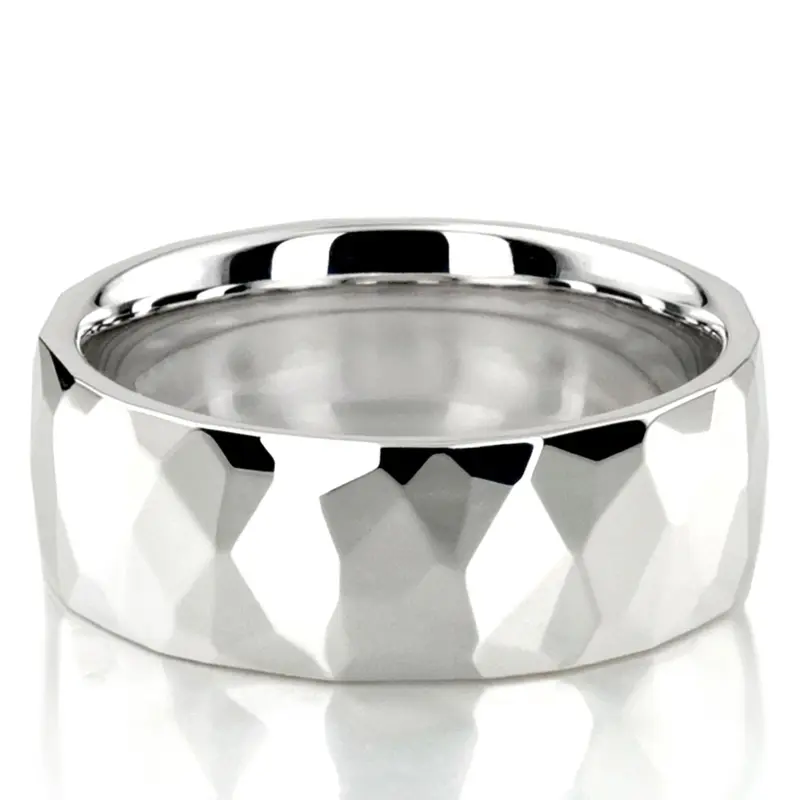 10K white gold 7mm. high polish basic-diamond-carved-wedding-ring - main view