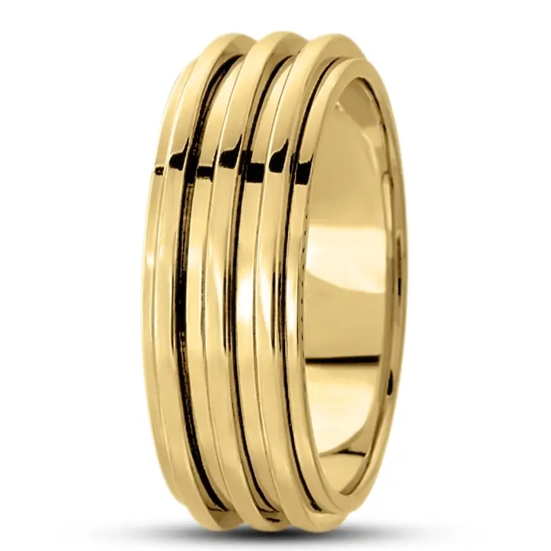 10K yellow gold 8mm. high polish basic-carved-diamond-cut-wedding-ring - alternate view 5