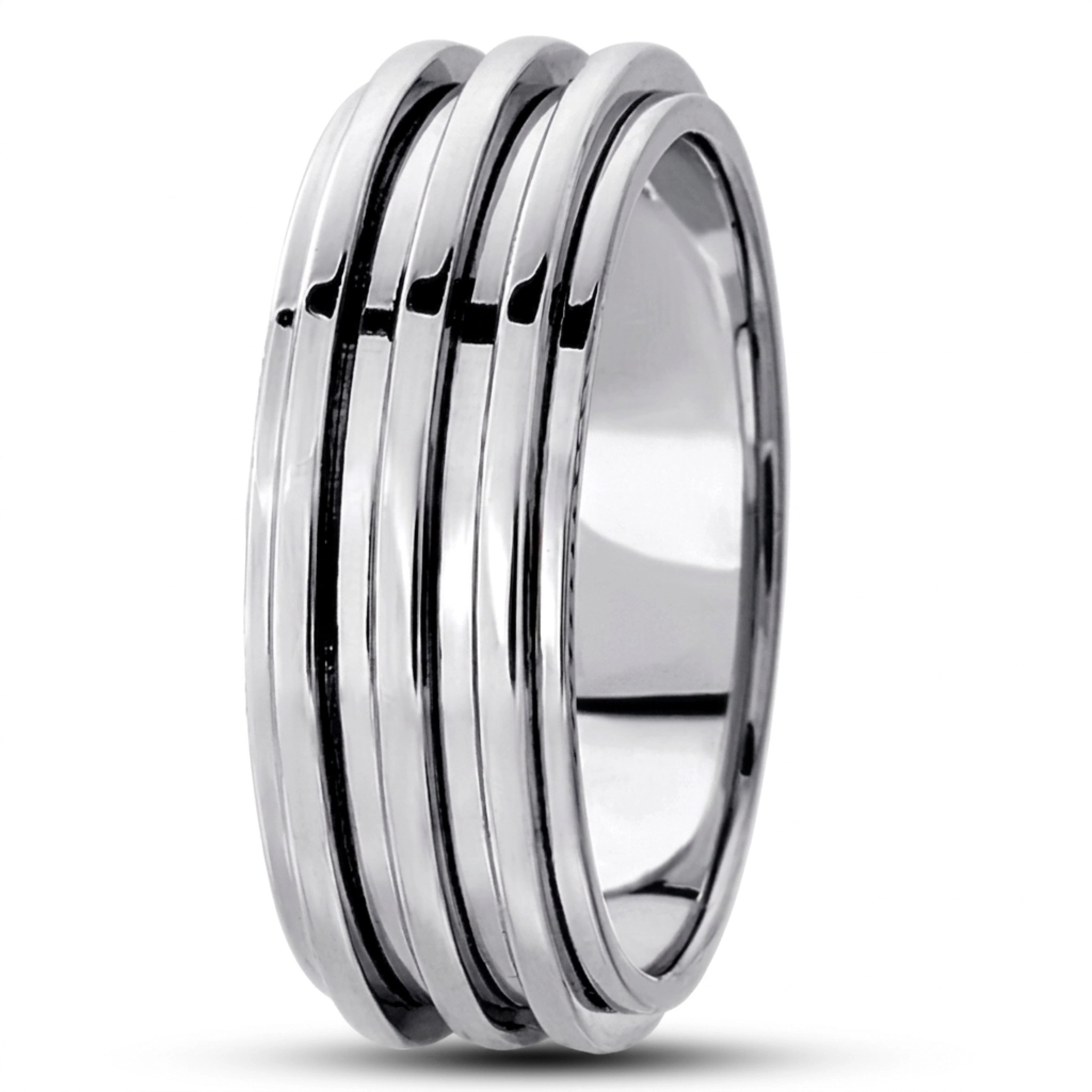 10K white gold 8mm. high polish basic-carved-diamond-cut-wedding-ring - main view