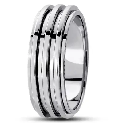 10K white gold 8mm. high polish basic-carved-diamond-cut-wedding-ring - main view thumbnail