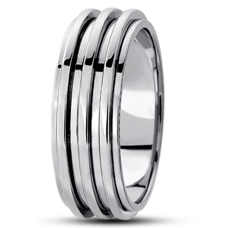 10K white gold 8mm. high polish basic-carved-diamond-cut-wedding-ring - main view