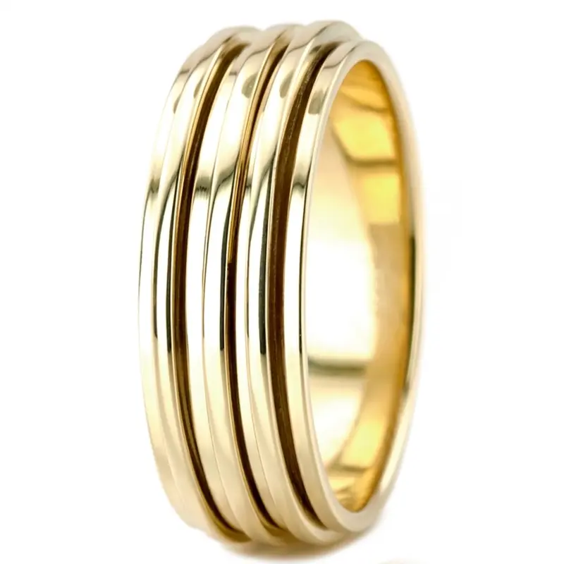 10K yellow gold 8mm. high polish basic-carved-diamond-cut-wedding-ring - alternate view 8
