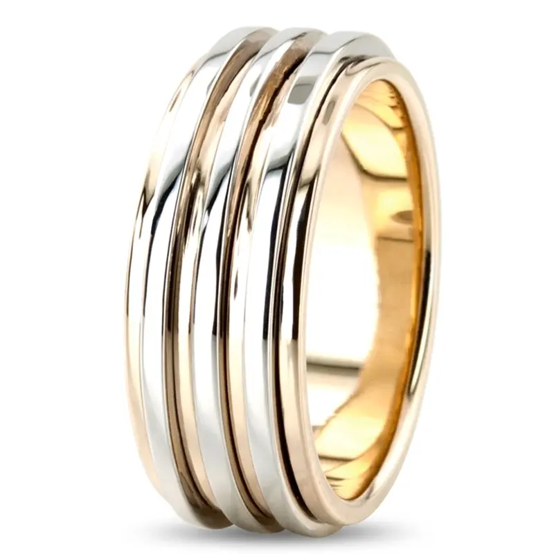 10K y-w-y-w-y gold 8mm. high polish basic-carved-diamond-cut-wedding-ring - alternate view 7