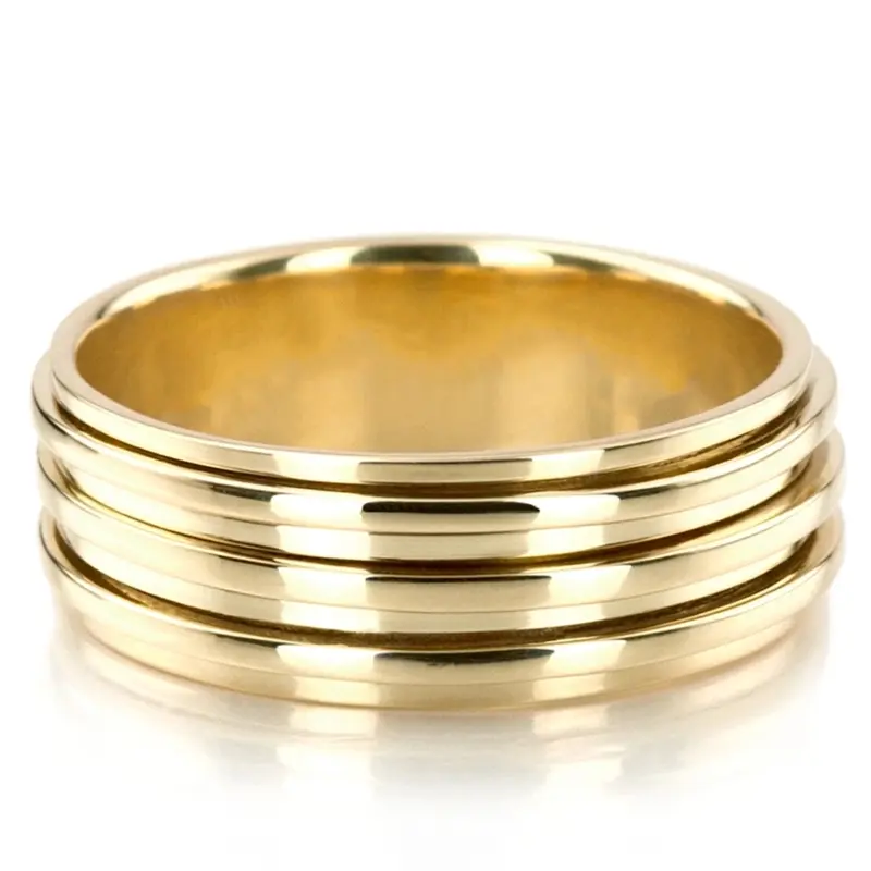 10K yellow gold 8mm. high polish basic-carved-diamond-cut-wedding-ring - alternate view 4