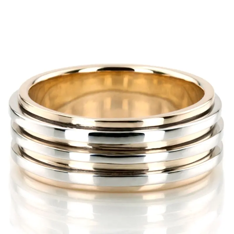 10K y-w-y-w-y gold 8mm. high polish basic-carved-diamond-cut-wedding-ring - alternate view 3