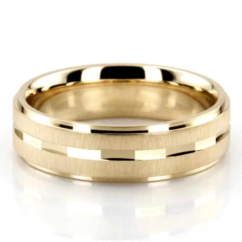 18K yellow gold 6mm. cross satin basic-diamond-carved-wedding-ring - alternate view 2