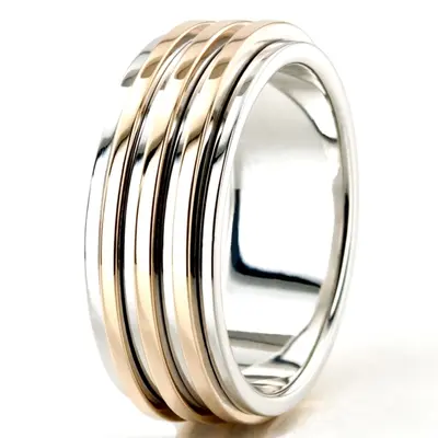 10K w-y-w-y-w gold 8mm. high polish basic-carved-diamond-cut-wedding-ring - alternate view 6 thumbnail
