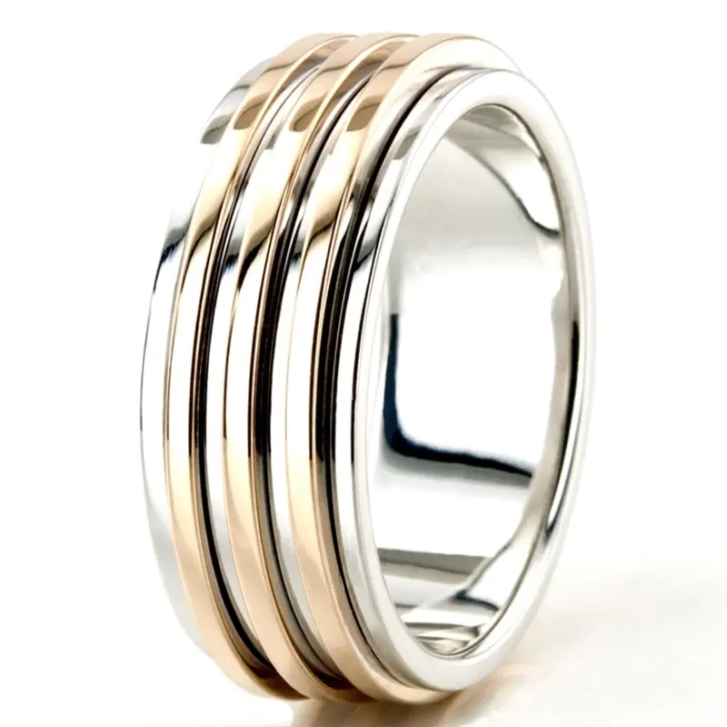 10K w-y-w-y-w gold 8mm. high polish basic-carved-diamond-cut-wedding-ring - alternate view 6