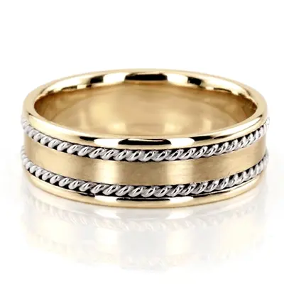 10K y-w-y-w-y-w-y gold 6mm. satin hand-made-wedding-band - alternate view 3 thumbnail