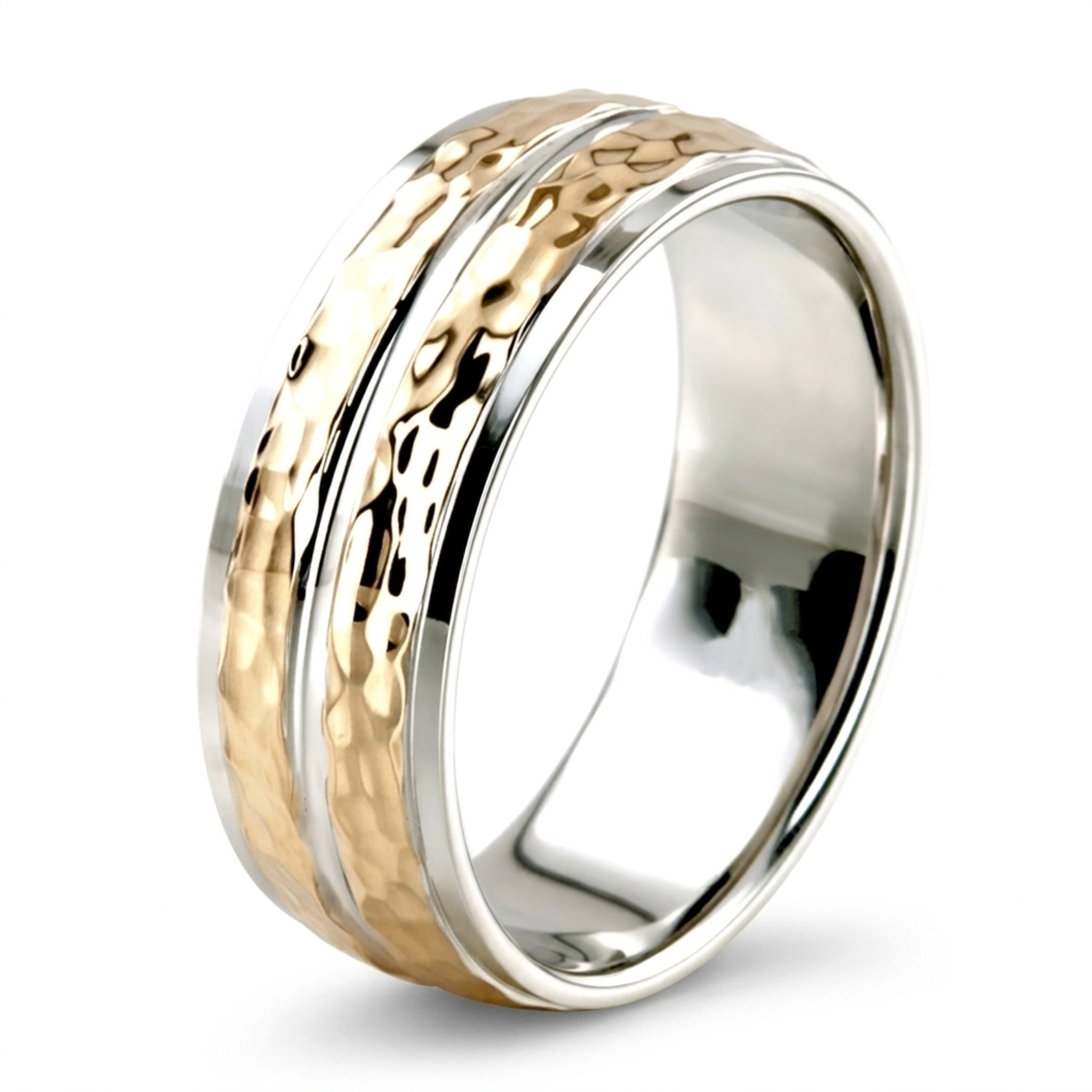 10K w-y-w-y-w gold 7mm. hammer basic-carved-simple-wedding-bands - alternate view 9