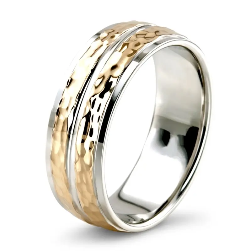 10K w-y-w-y-w gold 7mm. hammer basic-carved-simple-wedding-bands - alternate view 9