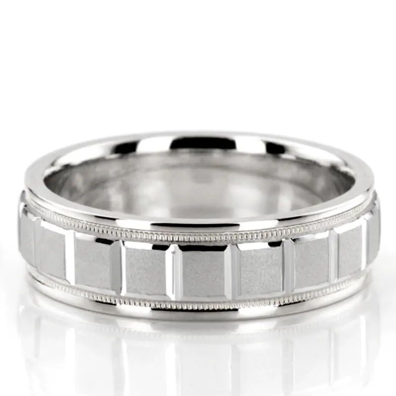 platinum 6.5mm sand blast two-tone-wedding-bands - main view