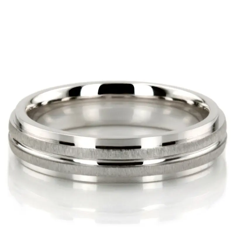 10K white gold 5mm. cross satin basic-carved-simple-wedding-bands - alternate view 8