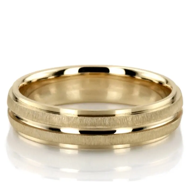 10K yellow gold 5mm. cross satin basic-carved-simple-wedding-bands - alternate view 2
