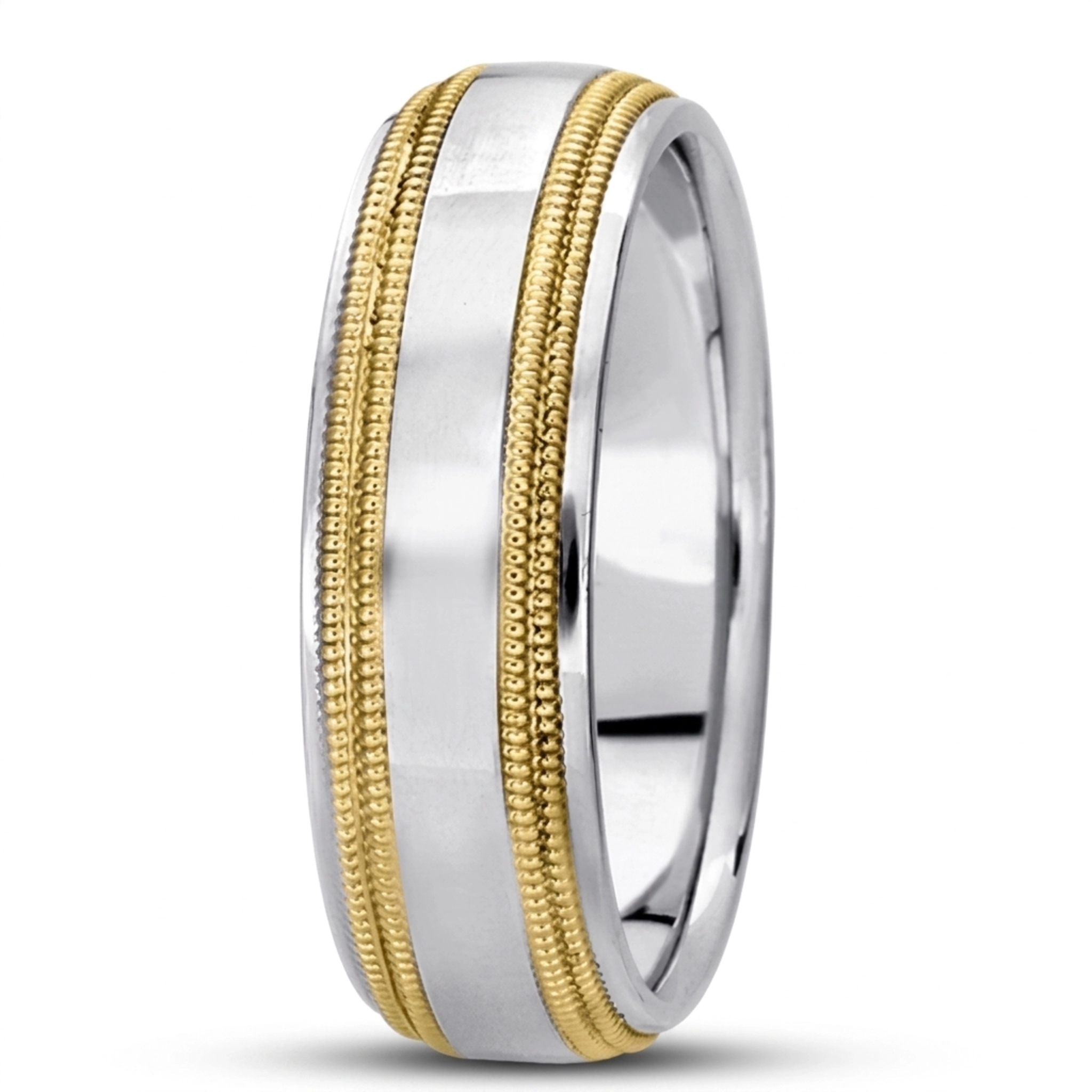 10K w-y-w-y-w gold 7mm. high polish basic-carved-simple-wedding-bands - main view