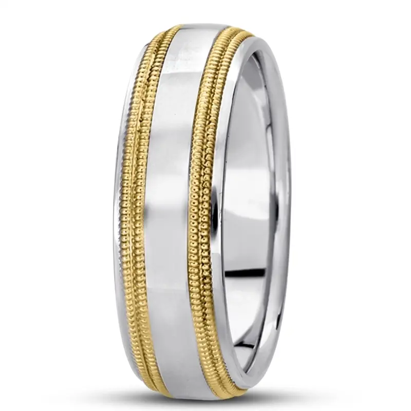 14K w-y-w-y-w gold 7mm. high polish basic-carved-simple-wedding-bands - main view