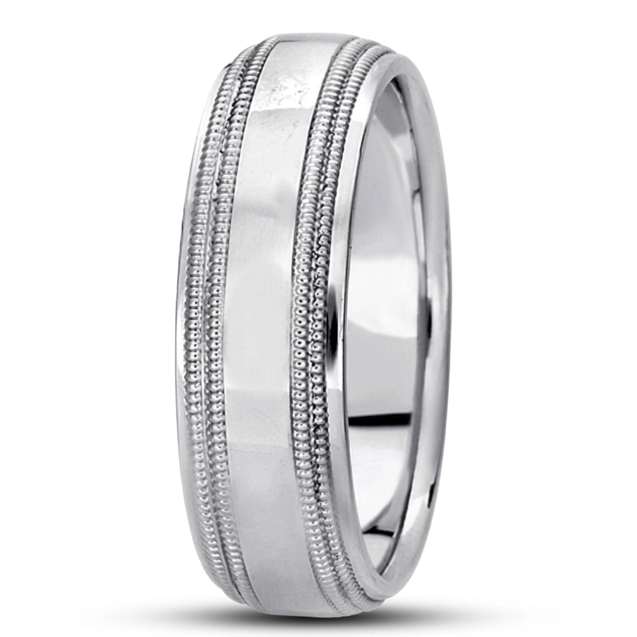 10K white gold 7mm. high polish basic-carved-simple-wedding-bands - alternate view 2