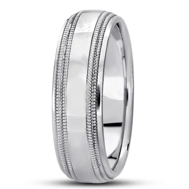 14K white gold 7mm. high polish basic-carved-simple-wedding-bands - alternate view 2