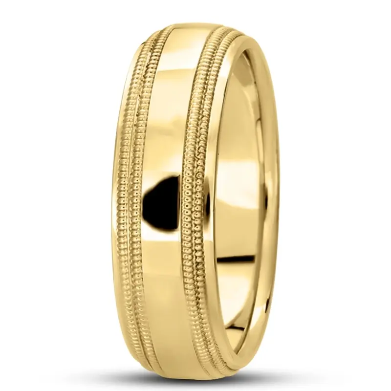 14K yellow gold 7mm. high polish basic-carved-simple-wedding-bands - alternate view 3