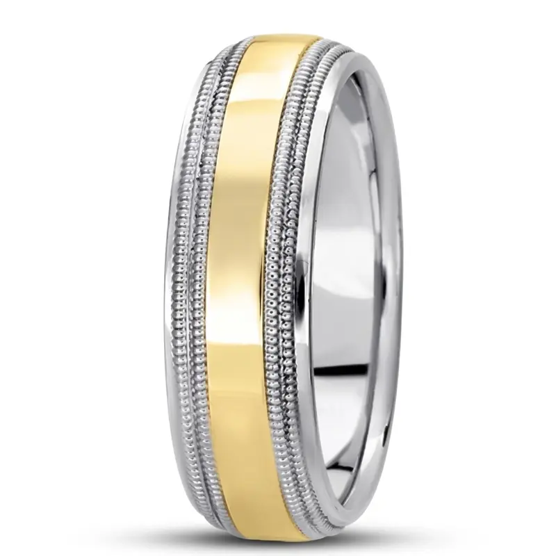 14K white-yellow-white gold 7mm. high polish basic-carved-simple-wedding-bands - alternate view 4