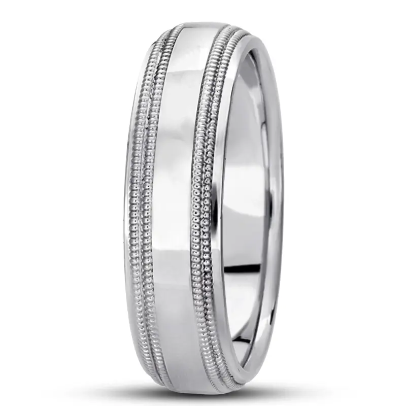 14K white gold 6mm. high polish basic-carved-simple-wedding-bands - alternate view 6