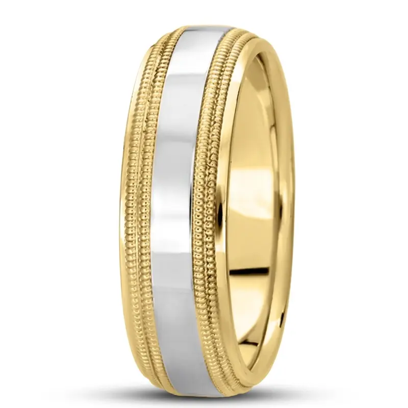 14K yellow-white-yellow gold 7mm. high polish basic-carved-simple-wedding-bands - alternate view 5