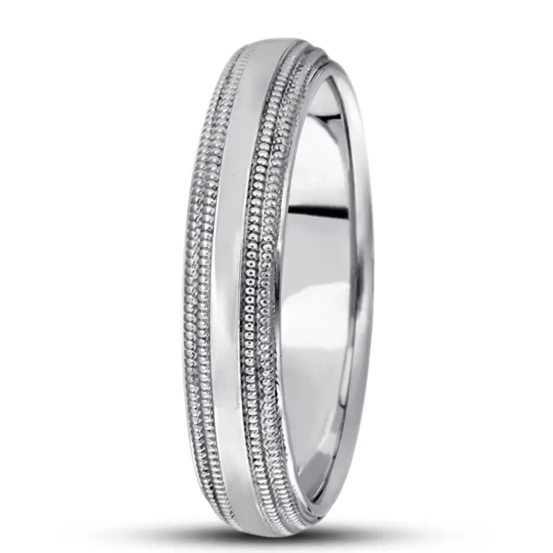 14K white gold 5mm. high polish basic-carved-simple-wedding-bands - alternate view 8