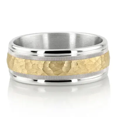 Benchmark Two-Toned Comfort-Fit Hammer Finish Design Band - view 2 of 4