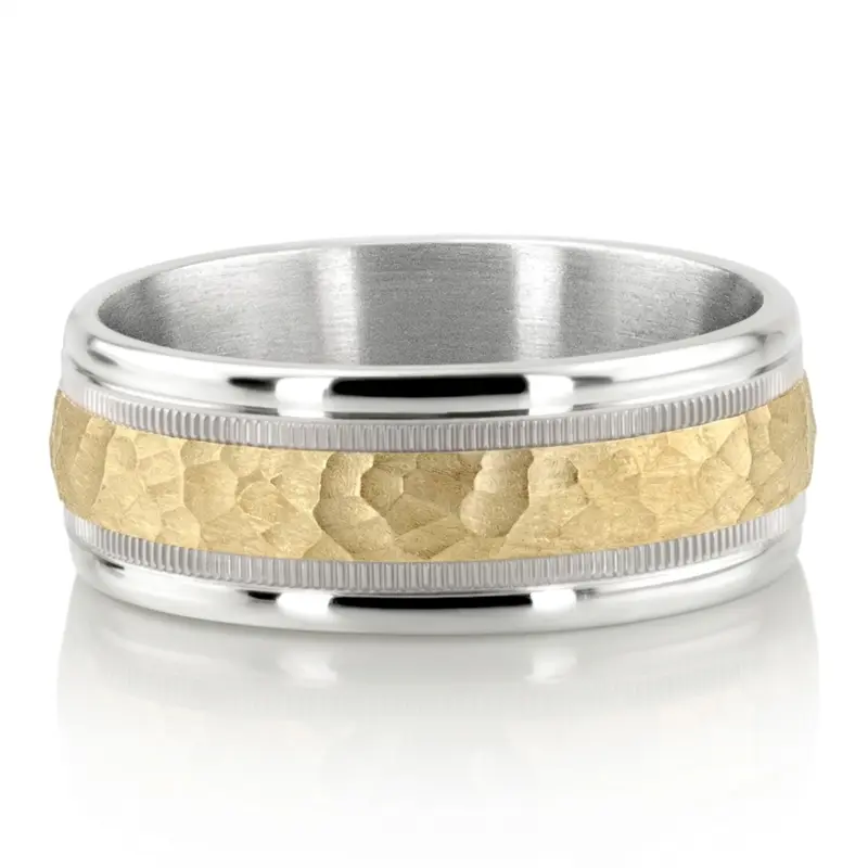 10K white-yellow-white gold 8mm. hammer Two-Toned-8mm-Comfort-Fit-Hammer-Finish-Design-Ban - alternate view 2