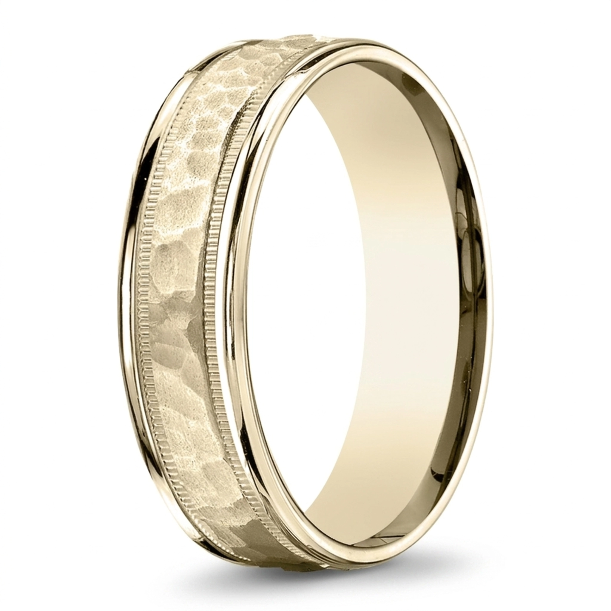 14K yellow gold 6.5mm hammer Light-Comfort-Hammered-Center-High-Polish-Round - main view