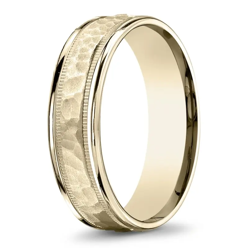 14K yellow gold 6.5mm hammer Light-Comfort-Hammered-Center-High-Polish-Round - main view