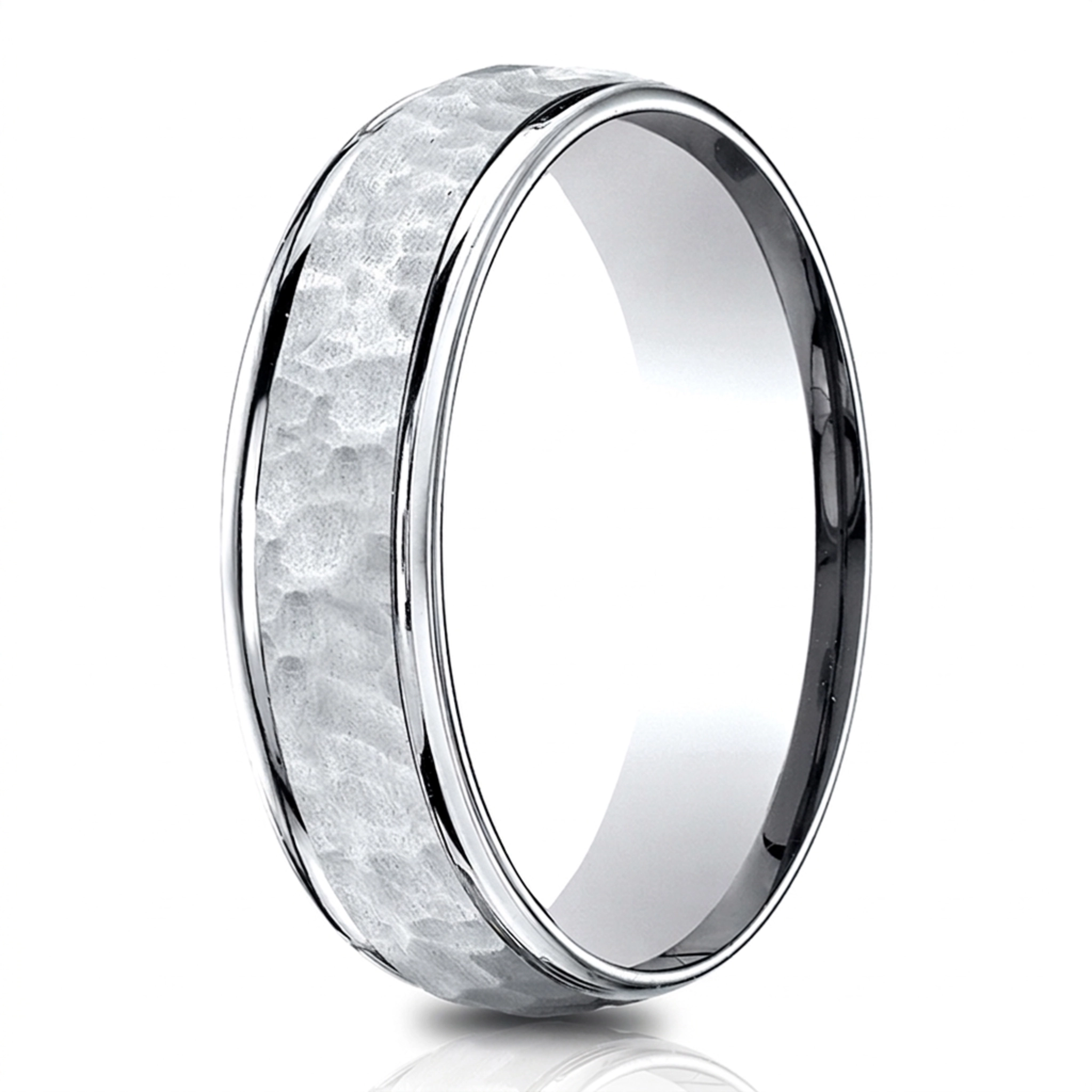 14K white gold 6.5mm hammer Light-Comfort-65mm-High-Polish-Edge-Hammered-Cente - alternate view 2