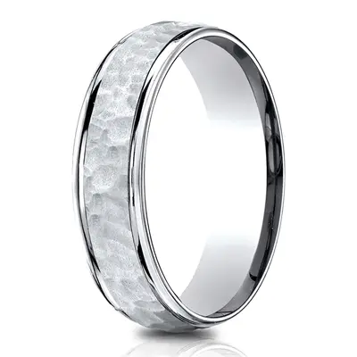 14K white gold 6.5mm hammer Light-Comfort-65mm-High-Polish-Edge-Hammered-Cente - alternate view 2 thumbnail