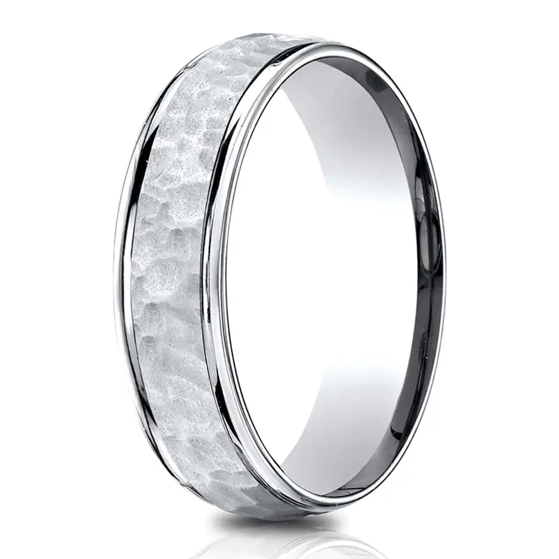 14K white gold 6.5mm hammer Light-Comfort-65mm-High-Polish-Edge-Hammered-Cente - alternate view 2