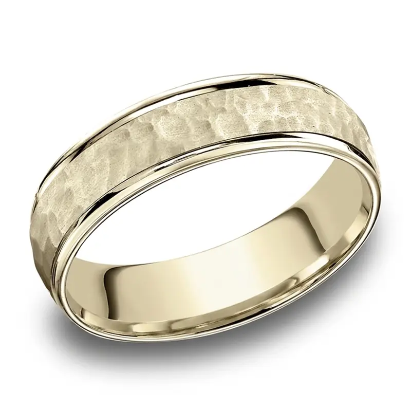 14K yellow gold 6.5mm hammer Light-Comfort-65mm-High-Polish-Edge-Hammered-Cente - alternate view 5