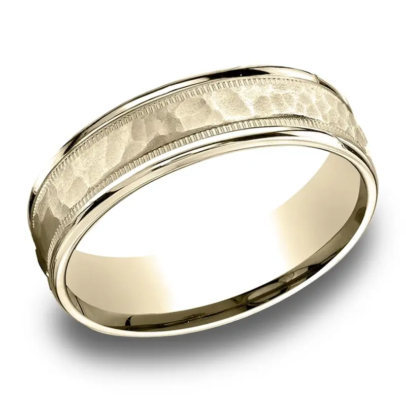 14K yellow gold 6.5mm hammer Light-Comfort-Hammered-Center-High-Polish-Round - alternate view 3