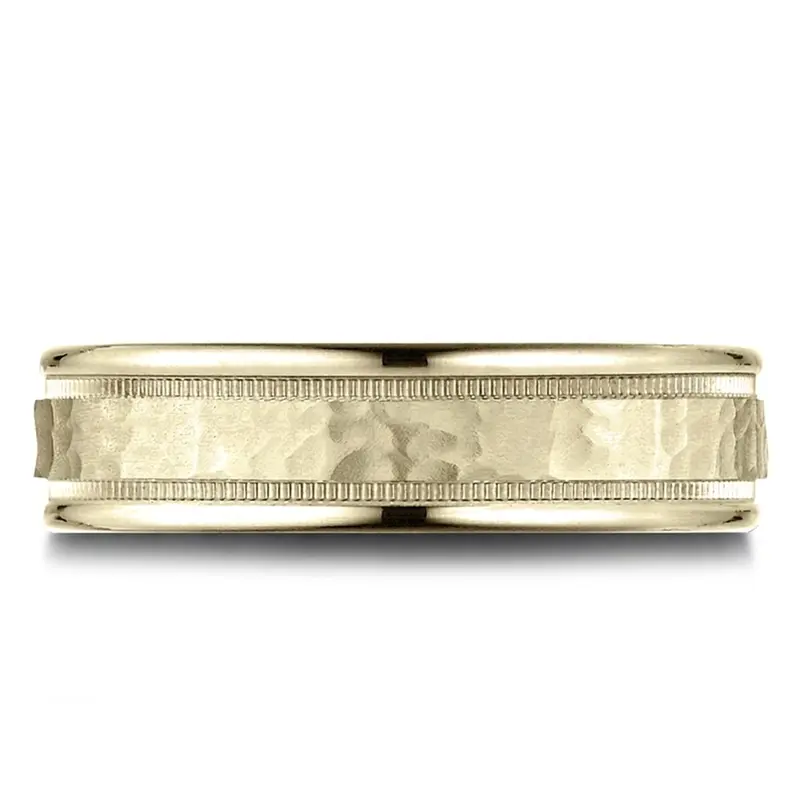 14K yellow gold 6.5mm hammer Light-Comfort-Hammered-Center-High-Polish-Round - alternate view 6