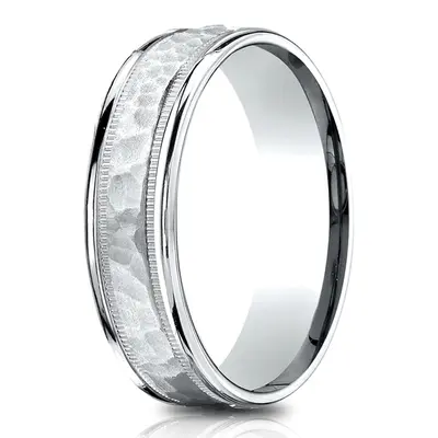 14K white gold 6.5mm hammer Light-Comfort-Hammered-Center-High-Polish-Round - alternate view 2 thumbnail