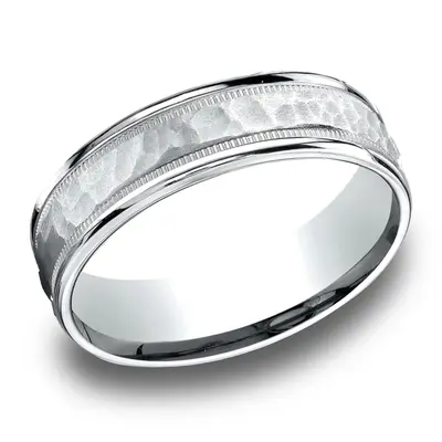 14K white gold 6.5mm hammer Light-Comfort-Hammered-Center-High-Polish-Round - alternate view 4 thumbnail