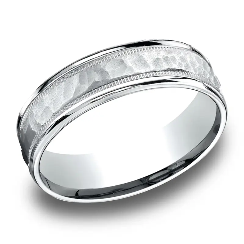 14K white gold 6.5mm hammer Light-Comfort-Hammered-Center-High-Polish-Round - alternate view 4