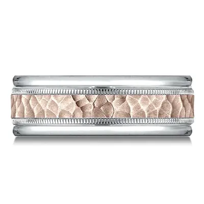 Benchmark Two-Toned Comfort-Fit Hammer Finish Design Band