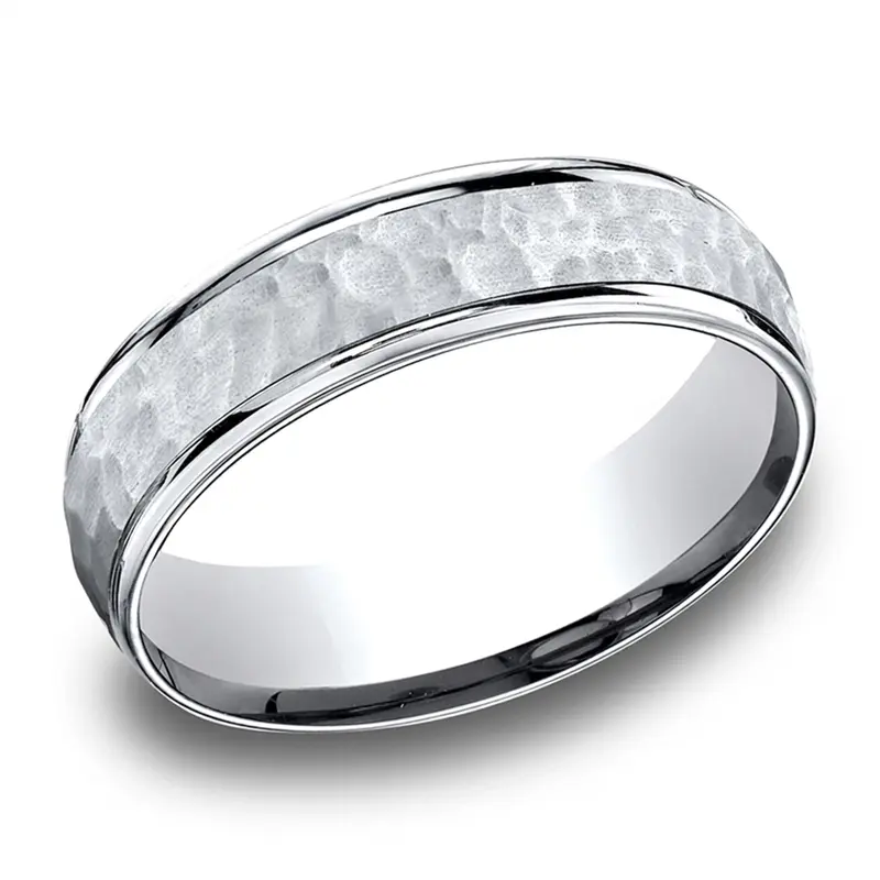 14K white gold 6.5mm hammer Light-Comfort-65mm-High-Polish-Edge-Hammered-Cente - alternate view 4