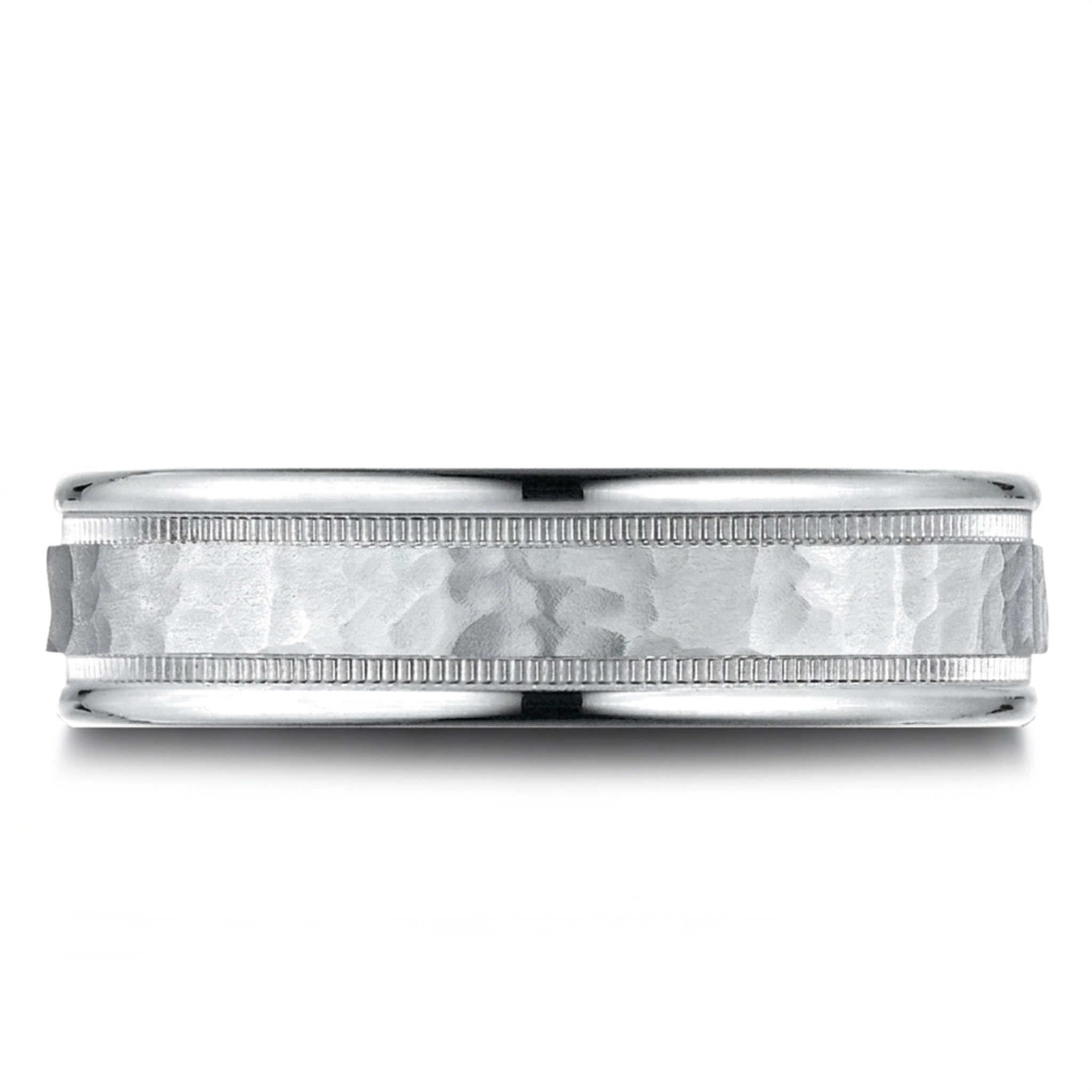 14K white gold 6.5mm hammer Light-Comfort-Hammered-Center-High-Polish-Round - alternate view 5