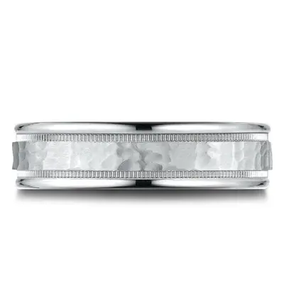 14K white gold 6.5mm hammer Light-Comfort-Hammered-Center-High-Polish-Round - alternate view 5 thumbnail