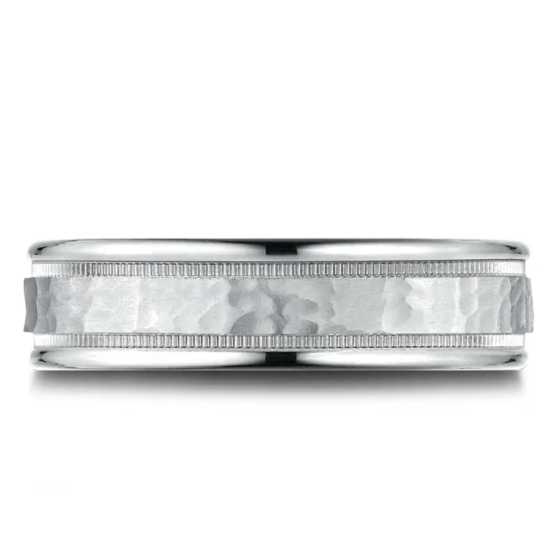 14K white gold 6.5mm hammer Light-Comfort-Hammered-Center-High-Polish-Round - alternate view 5