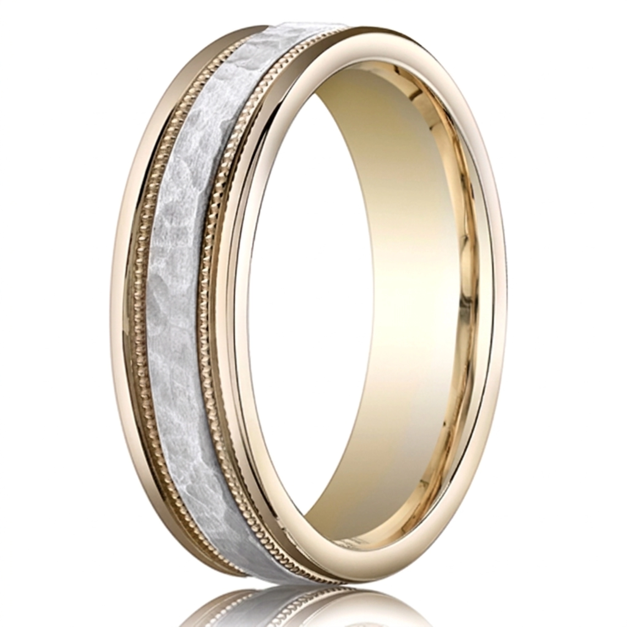 10K same as picture gold 6mm. hammer Two-Toned-6mm-Hammered-Carved-Design-Band - main view