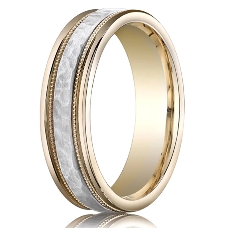 10K same as picture gold 6mm. hammer Two-Toned-6mm-Hammered-Carved-Design-Band - main view