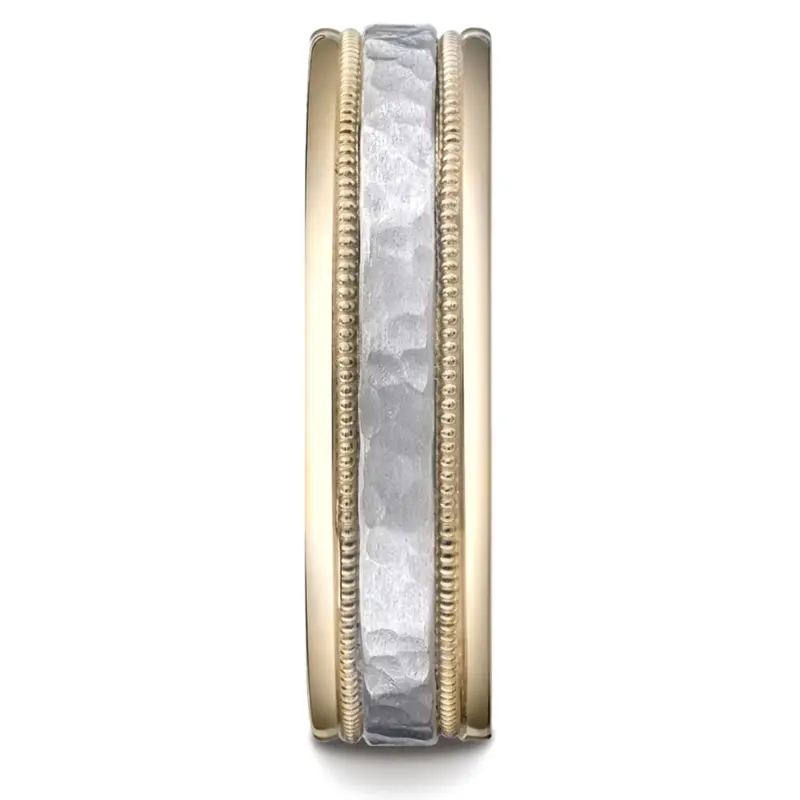 10K same as picture gold 6mm. hammer Two-Toned-6mm-Hammered-Carved-Design-Band - alternate view 2