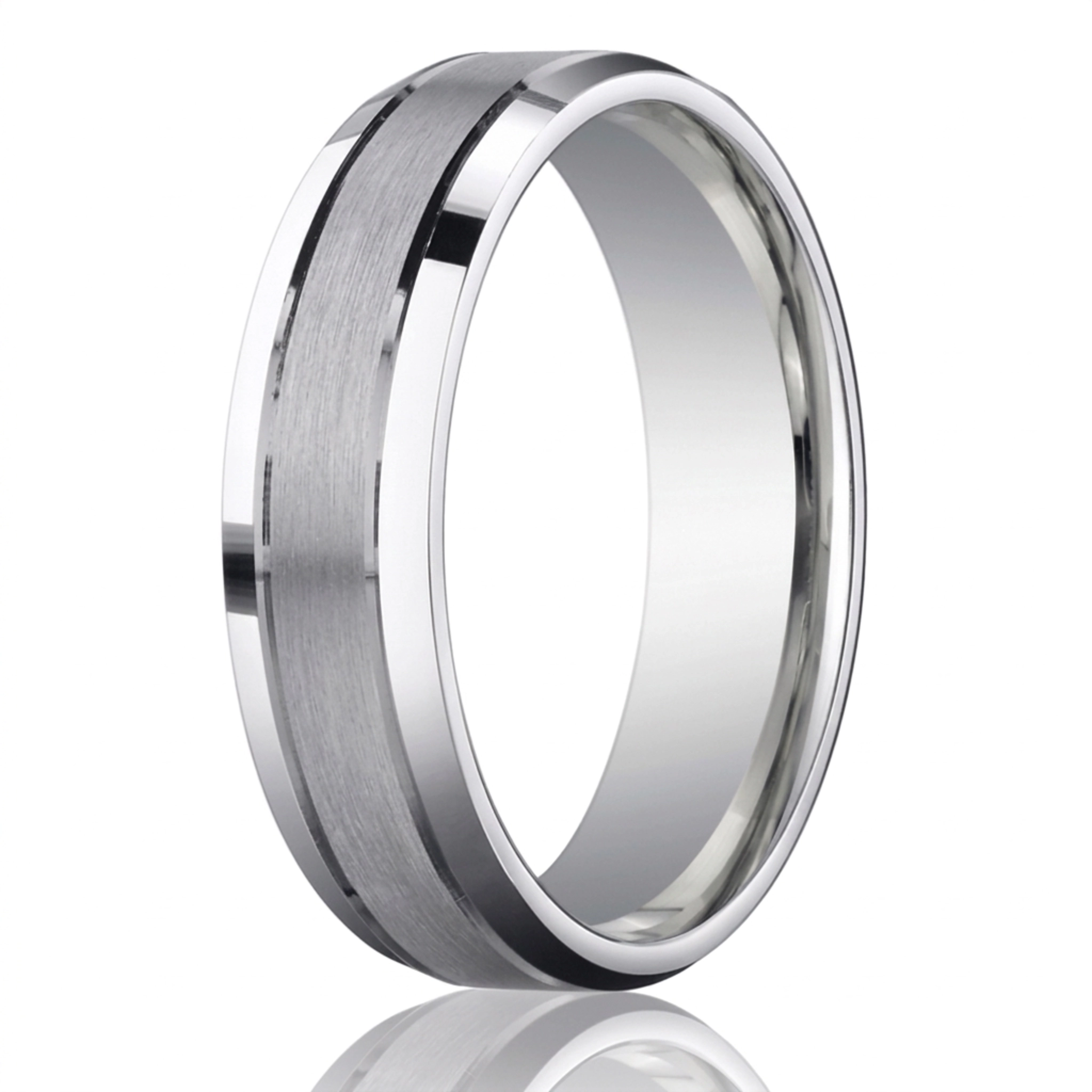 10K white gold 6mm. satin 6mm-Comfort-Fit-Satin-Finished-High-Polished-Bevel - main view